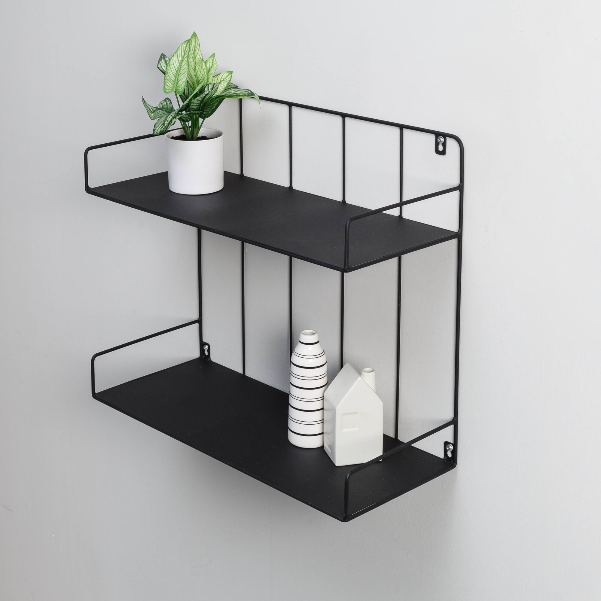 Honey Can Do 2-Tier Large Black Laundry Wall Shelf